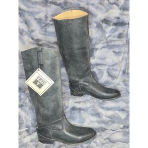 NWT FRYE Lindsay plate Knee High Riding Boots 76975 Distressed Black Size 6 B‎